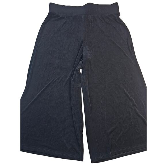Chicos 2 (L) acetate pull on slinky gaucho wide leg crop pants black stretch - Picture 2 of 8
